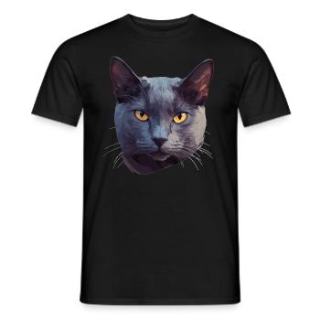 Chat bleu russe Russisch Blau Katze - T-shirt homme - noir - Devant - AI Model Male 178 light (178cm)
