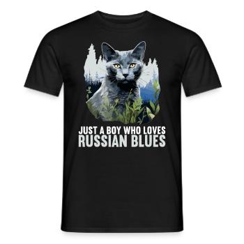 Chat bleu russe Russisch Blau Katze - T-shirt homme - noir - Devant - AI Model Male 178 light (178cm)