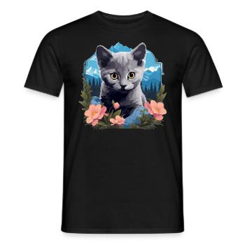Chat bleu russe Russisch Blau Katze - T-shirt homme - noir - Devant - AI Model Male 178 light (178cm)