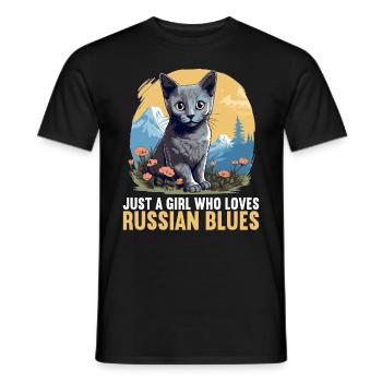 Chat bleu russe Russisch Blau Katze - T-shirt homme - noir - Devant - AI Model Male 178 light (178cm)
