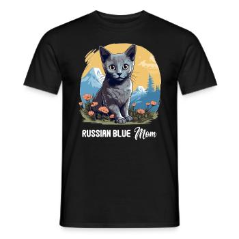 Chat bleu russe Russisch Blau Katze - T-shirt homme - noir - Devant - AI Model Male 178 light (178cm)