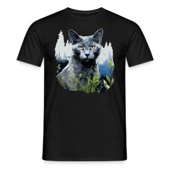 Chat bleu russe Russisch Blau Katze - T-shirt homme - noir - Devant - AI Model Male 178 light (178cm)