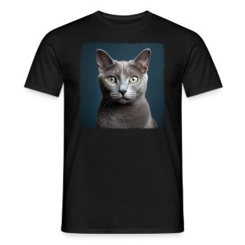 Chat bleu russe Russisch Blau Katze - T-shirt homme - noir - Devant - AI Model Male 178 light (178cm)