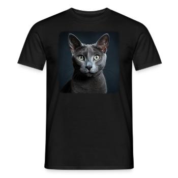 Chat bleu russe Russisch Blau Katze - T-shirt homme - noir - Devant - AI Model Male 178 light (178cm)
