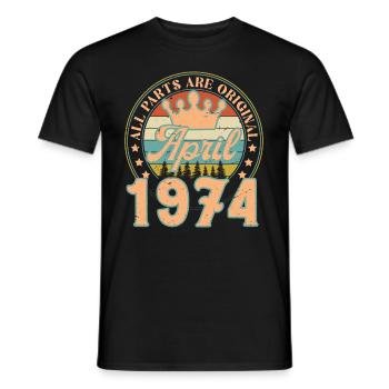 Avril 1974. Cadeau d’anniversaire avril 1974 April - T-shirt homme - noir - Devant - AI Model Male 178 light (178cm)