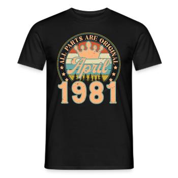 Avril 1981. Cadeau d’anniversaire avril 1981 April - T-shirt homme - noir - Devant - AI Model Male 178 light (178cm)