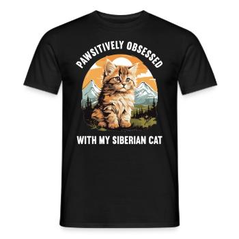Chat Sibérien Sibirische Katze - T-shirt homme - noir - Devant - AI Model Male 178 light (178cm)