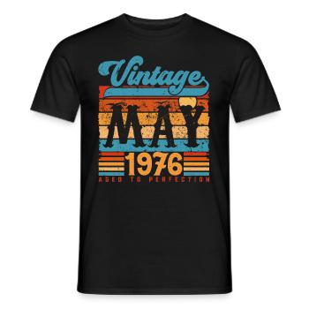 Mai 1976, Cadeau Anniversaire Vintage mai 1976. - T-shirt homme - noir - Devant - AI Model Male 178 light (178cm)