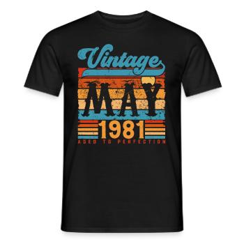 Mai 1981, Vintage Jubiläumsgeschenk Mai 1981. - Männer T-Shirt - Schwarz - Vorne - AI Model Male 178 light (178cm)