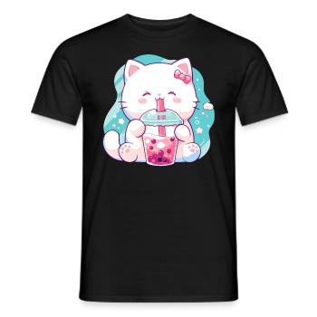Katze die Bubble Tee trinkt Boba and Cats Anime - Männer T-Shirt - Schwarz - Vorne - AI Model Male 178 light (178cm)