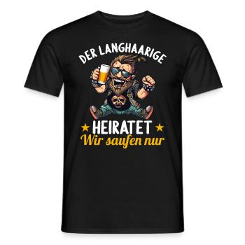 the long-haired man marries bachelor party bachelor party - Men's T-Shirt - black - Front - AI Model Male 178 light (178cm)