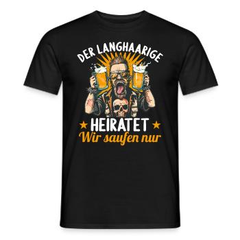 the long-haired man marries bachelor party bachelor party - Men's T-Shirt - black - Front - AI Model Male 178 light (178cm)