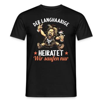 the long-haired man marries bachelor party bachelor party - Men's T-Shirt - black - Front - AI Model Male 178 light (178cm)