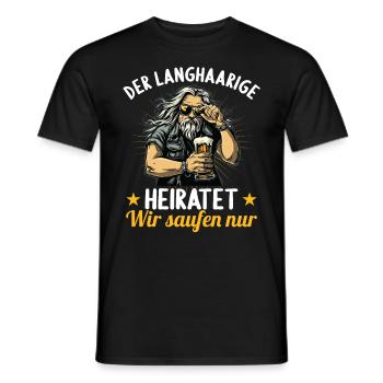 the long-haired man marries bachelor party bachelor party - Men's T-Shirt - black - Front - AI Model Male 178 light (178cm)