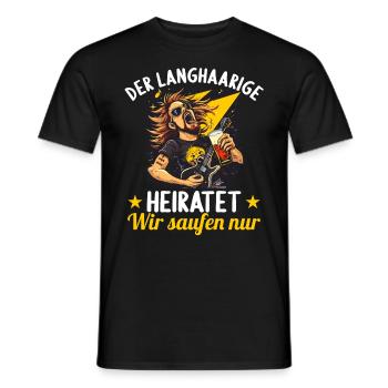 the long-haired man marries bachelor party bachelor party - Men's T-Shirt - black - Front - AI Model Male 178 light (178cm)