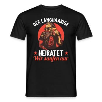 the long-haired man marries bachelor party bachelor party - Men's T-Shirt - black - Front - AI Model Male 178 light (178cm)