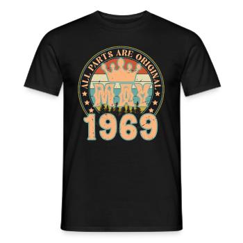 Mai 1969. Cadeau d’anniversaire mai 1969. May 1969 - T-shirt homme - noir - Devant - AI Model Male 178 light (178cm)