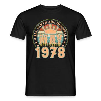 Mai 1978. Cadeau d’anniversaire mai 1978. May 1978 - T-shirt homme - noir - Devant - AI Model Male 178 light (178cm)