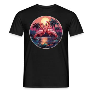 Flamants roses, coucher de soleil, plage, océan flamant rose - T-shirt homme - noir - Devant - AI Model Male 178 light (178cm)