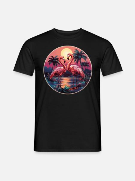 Flamingos Sunset Beach Ocean Flamingo - Men's T-Shirt - black