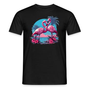 Flamants roses, coucher de soleil, plage, océan flamant rose - T-shirt homme - noir - Devant - AI Model Male 178 light (178cm)