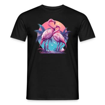 Flamants roses, coucher de soleil, plage, océan flamant rose - T-shirt homme - noir - Devant - AI Model Male 178 light (178cm)