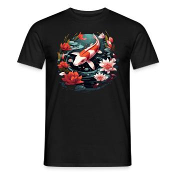 Vintage 80s Rétro Japonais Asiatique Koi Carpe - T-shirt homme - noir - Devant - AI Model Male 178 light (178cm)