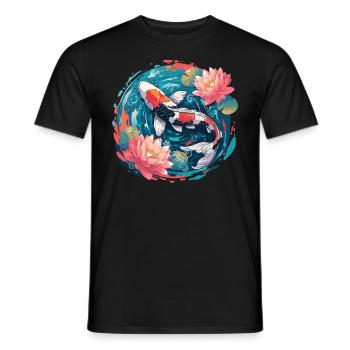 Vintage 80s Rétro Japonais Asiatique Koi Carpe - T-shirt homme - noir - Devant - AI Model Male 178 light (178cm)