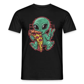 Alien dégustant une pizza signe de paix - T-shirt homme - noir - Devant - AI Model Male 178 light (178cm)