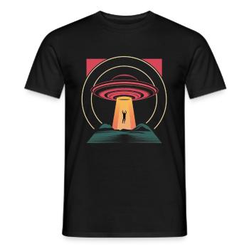 UFO hijacking in mysterious night - Men's T-Shirt - black - Front - AI Model Male 178 light (178cm)