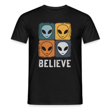 Believe in the Unknown Space Adventure - Men's T-Shirt - black - Front - AI Model Male 178 light (178cm)
