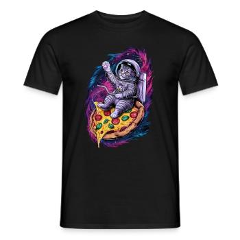 Space Cat on Pizza Galactic Journey - Men's T-Shirt - black - Front - AI Model Male 178 light (178cm)