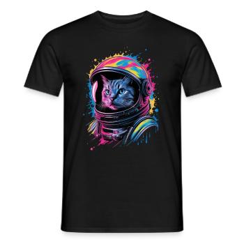 Space cat with colorful helmet - Men's T-Shirt - black - Front - AI Model Male 178 light (178cm)