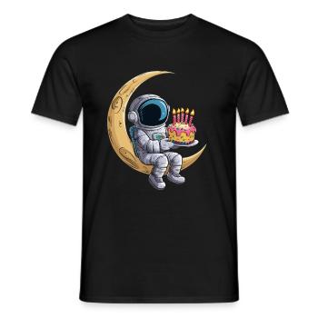 Astronaut on the moon with cake - Men's T-Shirt - black - Front - AI Model Male 178 light (178cm)