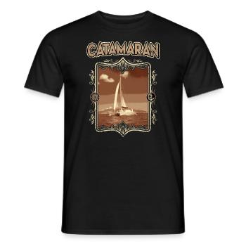 Catamaran Boat Sailboat Sailing Sailor Vintage - Men's T-Shirt - black - Front - AI Model Male 178 light (178cm)