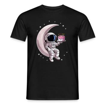 Astronaut with cake sitting on the moon - Men's T-Shirt - black - Front - AI Model Male 178 light (178cm)