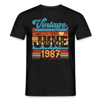 Juni 1987, Vintage-Jubiläumsgeschenk Juni 1987. - Männer T-Shirt - Schwarz - Vorne - AI Model Male 178 light (178cm)