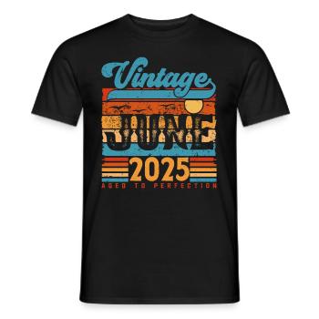 Juni 2025, Vintage-Jubiläumsgeschenk Juni 2025. - Männer T-Shirt - Schwarz - Vorne - AI Model Male 178 light (178cm)
