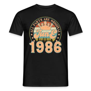 Juin 1986. Cadeau d’anniversaire juin 1986. June - T-shirt homme - noir - Devant - AI Model Male 178 light (178cm)