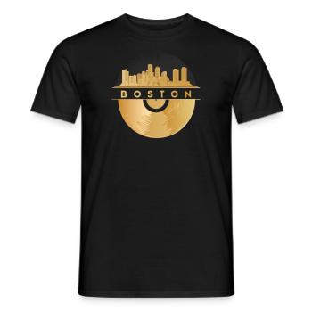 Vinyl Record Disco Music Skyline-BOSTON - Men's T-Shirt - black - Front - AI Model Male 178 light (178cm)
