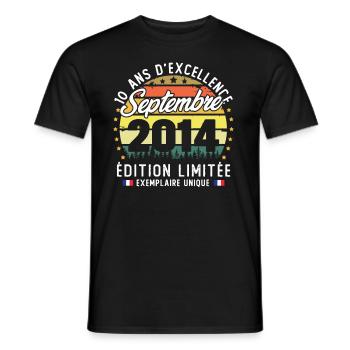 September 2014 Vintage 10 Year Anniversary Gift - Men's T-Shirt - black - Front - AI Model Male 178 light (178cm)
