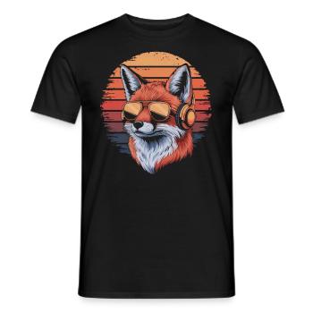 Fuchs mit Sonnenbrille und Kopfhörer vintage Musik - Männer T-Shirt - Schwarz - Vorne - AI Model Male 178 light (178cm)