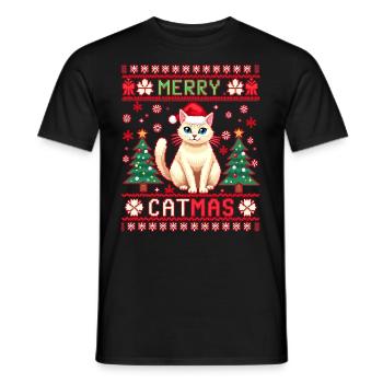 Merry Catmas – Lustige Katze im Rentierkostüm - Männer T-Shirt - Schwarz - Vorne - AI Model Male 178 light (178cm)