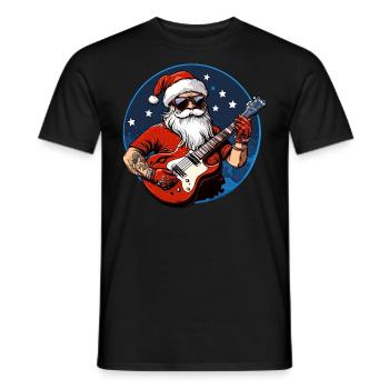 Christmas Guitarist - Men's T-Shirt - black - Front - AI Model Male 178 light (178cm)