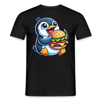 Skurriler Pinguin mit Hamburger lustig Chibi - Männer T-Shirt - Schwarz - Vorne - AI Model Male 178 light (178cm)