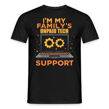 I'm My Family's Unpaid Tech Support - Funny - Men's T-Shirt - black - Front - AI Model Male 178 light (178cm)