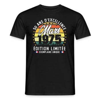 March 1975 Vintage 50 Year Anniversary Gift - Men's T-Shirt - black - Front - AI Model Male 178 light (178cm)