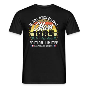Mars 1985 Vintage Cadeau Anniversaire 40 Ans - T-shirt homme - noir - Devant - AI Model Male 178 light (178cm)