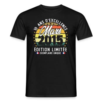 Mars 2015 Vintage Cadeau Anniversaire 10 Ans - T-shirt homme - noir - Devant - AI Model Male 178 light (178cm)
