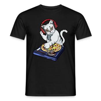 Cat Pizza DJ - Men's T-Shirt - black - Front - AI Model Male 178 light (178cm)